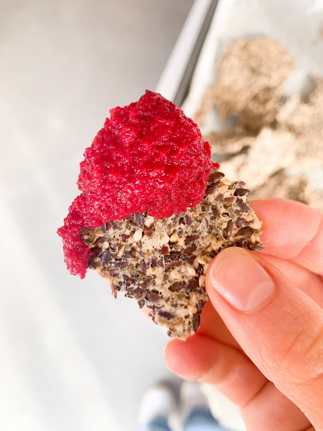 flax crackers with beetroot hummus