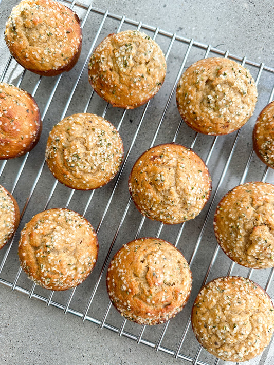 Banana hemp and honey muffins